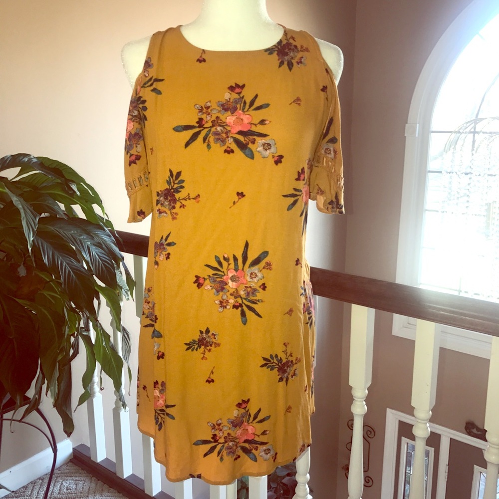 Floral mustard colored cold should dress